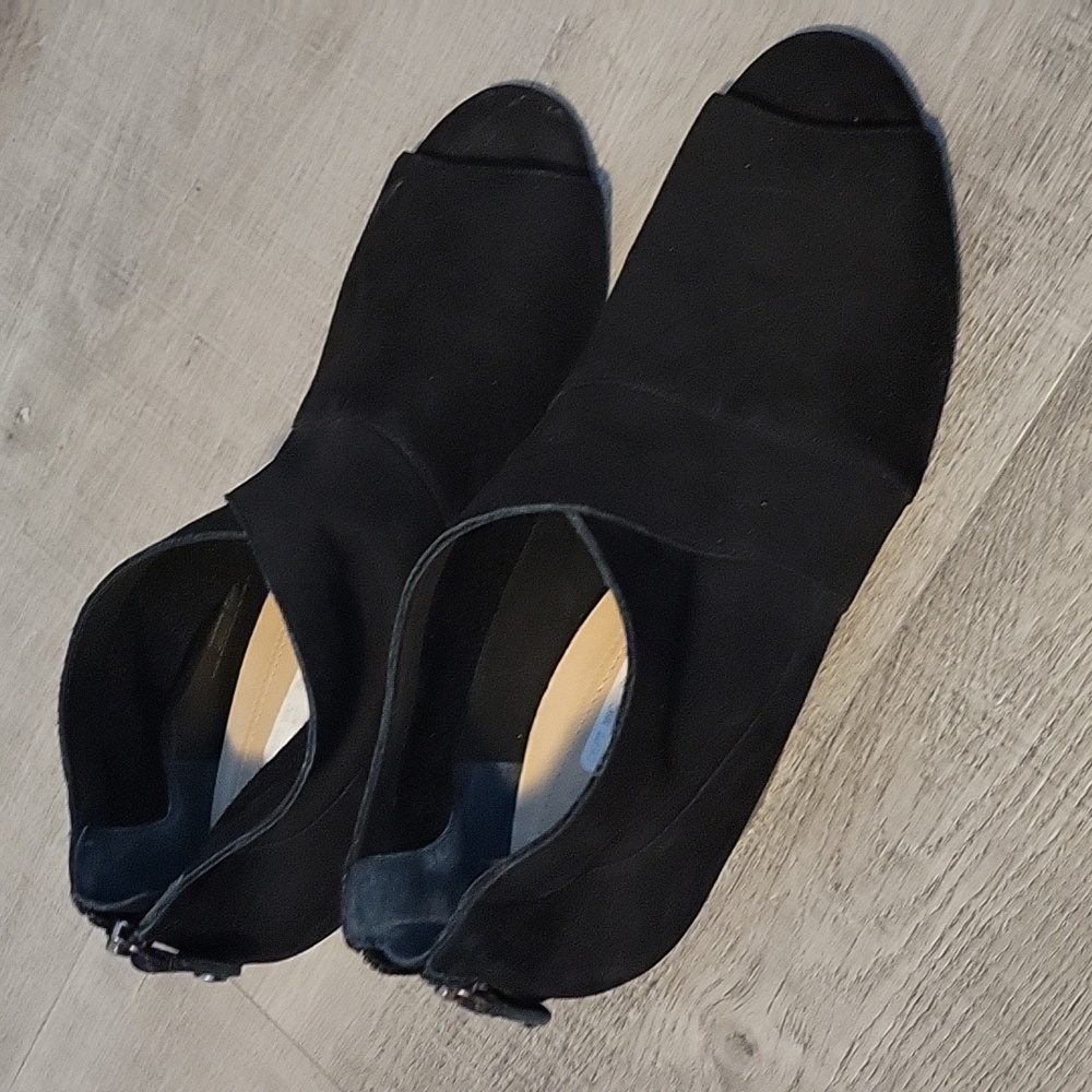Nurture Black Suede Open Toe Ankle Bootie🍂